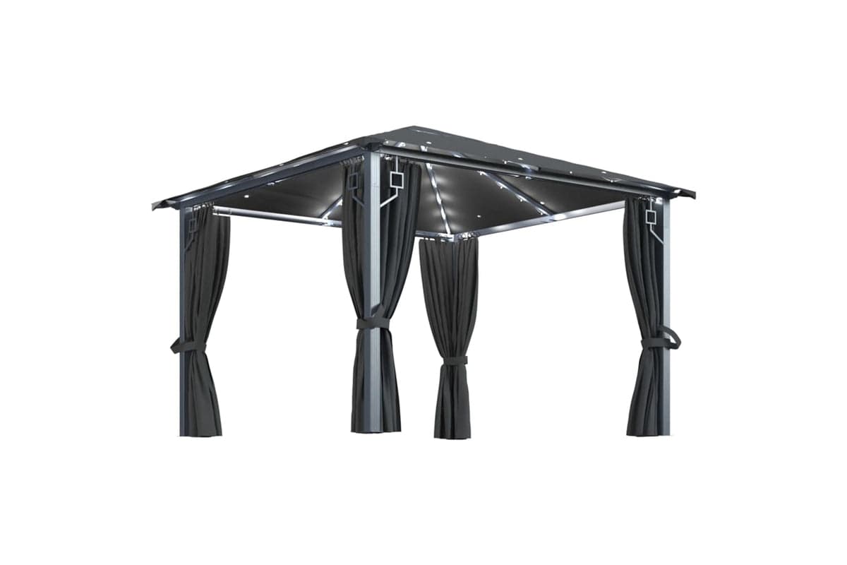 Vidaxl 3070333 Gazebo With Curtain&led String Lights 3x3 M Anthracite Aluminium