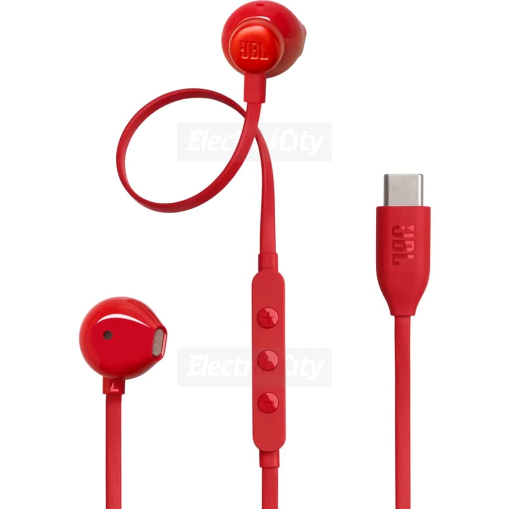 JBL Tune 305C USB-C Wired Earbud Headphones | Red