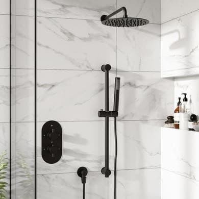 Black 2 Outlet Wall Mounted Thermostatic Mixer Shower Set with Hand Shower - Arissa