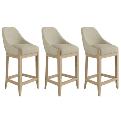 Set of 3 Beige Upholstered Kitchen Stools with Solid Wood Legs - Madeline