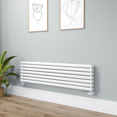 Sorrento Linea White Oval Designer Radiator 413x1600mm Double Panel 3973 BTU - Horizontal Bars
