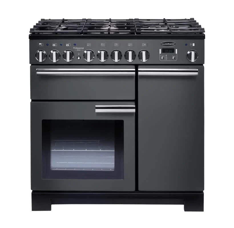 Rangemaster Professional Deluxe 90cm Dual Fuel Range Cooker | Black & Chrome