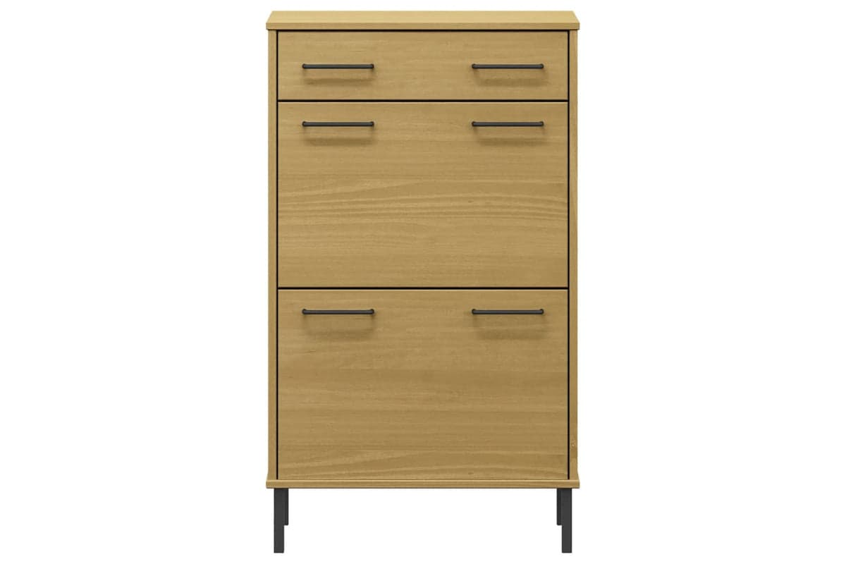 Vidaxl 350982 Shoe Rack With Metal Legs Brown Solid Wood Pine Oslo