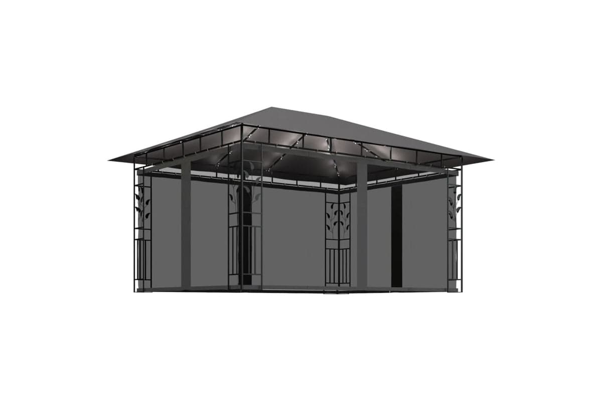 Vidaxl 3070317 Gazebo With Mosquito Net&led String Lights 4x3x2.73m Anthracite