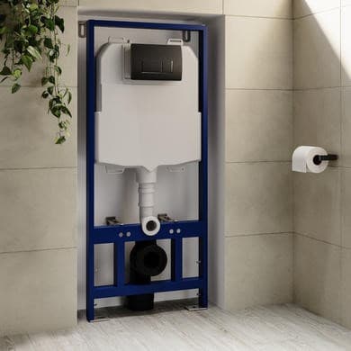 1168mm Wall Hung Toilet Frame with Gunmetal Pneumatic Dual Flush Plate & Concealed Cistern - Elira