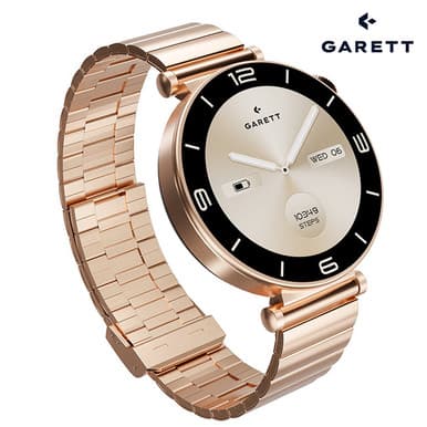 Garett Rose Gold Smartwatch | Steel 
(with Additional White Leather Quick Release Strap)