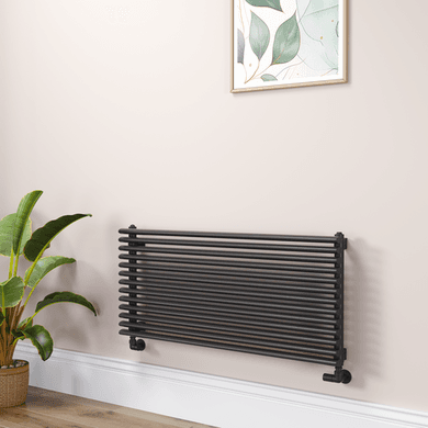 Ventura Linea Midnight Black Oval Unique Designer Radiator 455x1000mm Single Panel 2249 BTU - Horizontal Bars