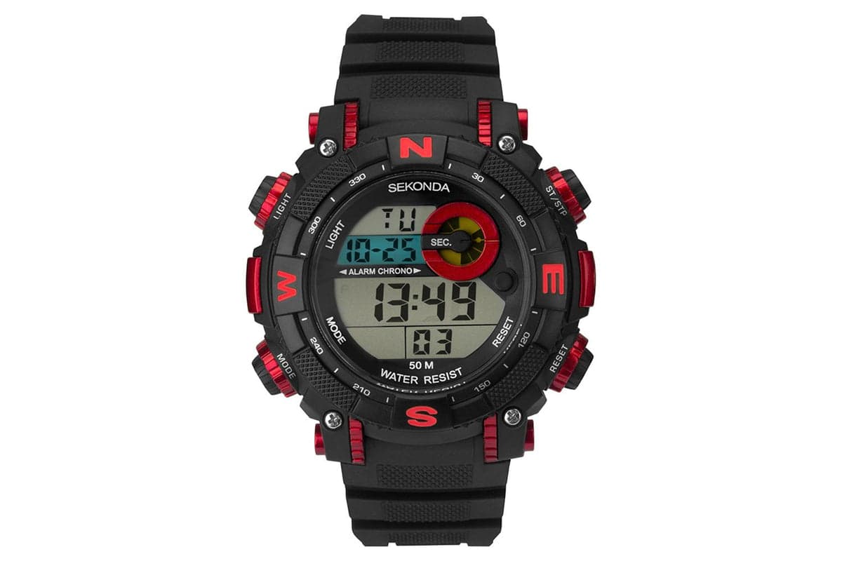 Sekonda Digital Mens Plastic Strap Watch | Black/Red