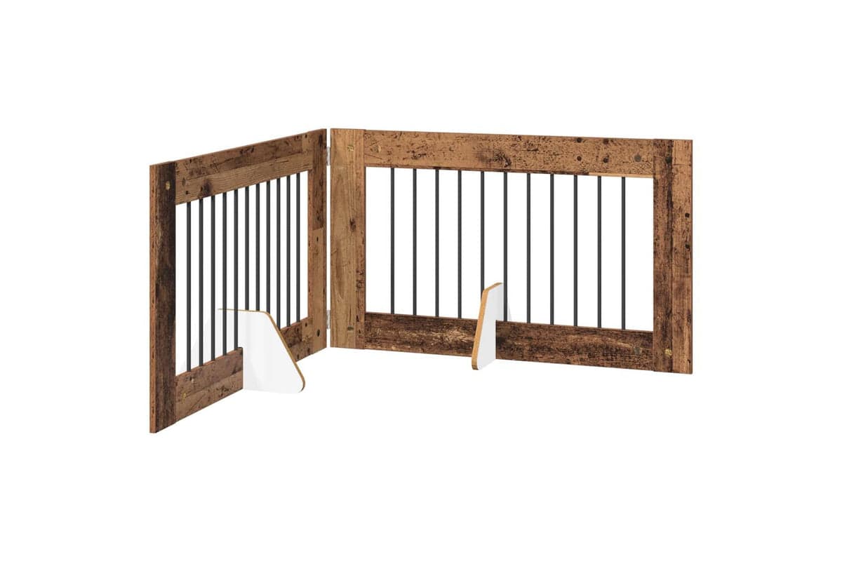 Vidaxl Foldable Dog Gate With Stands 2 Pcs Old Wood 2005 Cm