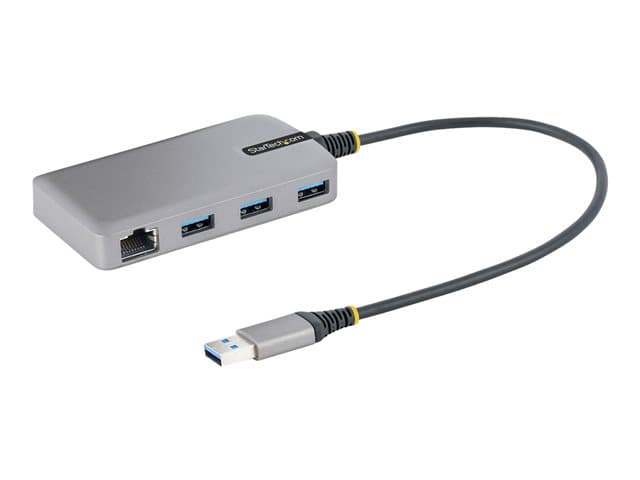 STARTECH.COM - Startech 3-Port USB Hub with Ethernet, 3x USB-A Ports, Gigabit Ethernet RJ45, USB 3.0 5Gbps, Bus-Powered, USB Hub w/ GbE and 1ft/30cm Long Cable, Portable Laptop USB Hub - USB Expansion Hub w/ Ethernet Adapter (5G3AGBB-USB-A-HUB) - hub - 3 ports