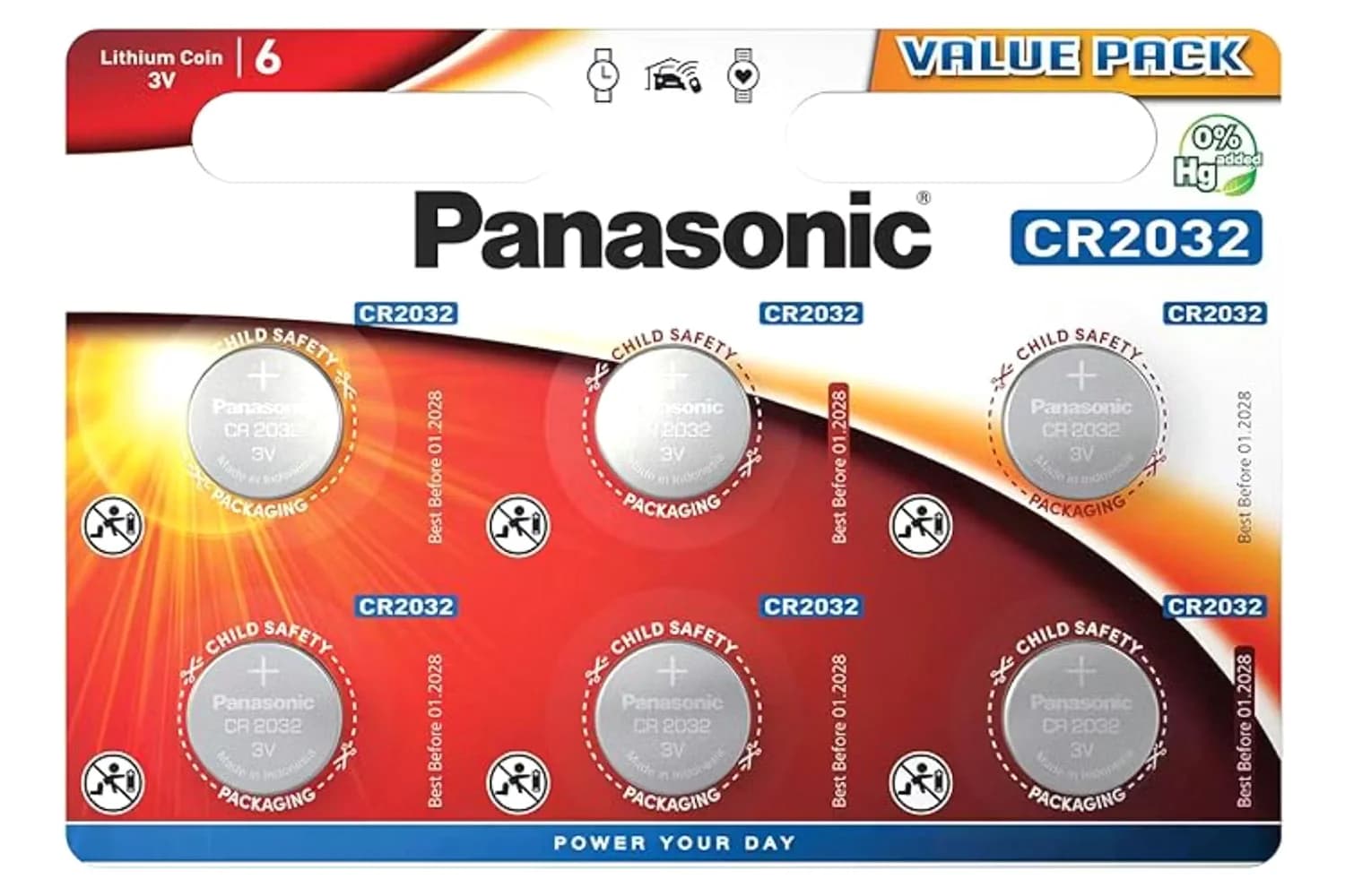 Panasonic CR2032 3V Lithium 3 Volt Battery | 6 Pack