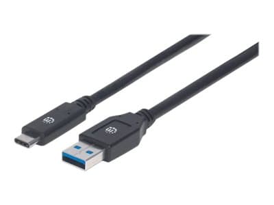 MANHATTAN - USB-C to USB-A Cable, 3m, Male to Male, 5 Gbps (USB 3.2 Gen1 aka USB 3.0), 3A (fast charging), SuperSpeed USB, Black, Lifetime Warranty, Polybag - USB-C cable - USB-C to USB Type A - 3 m