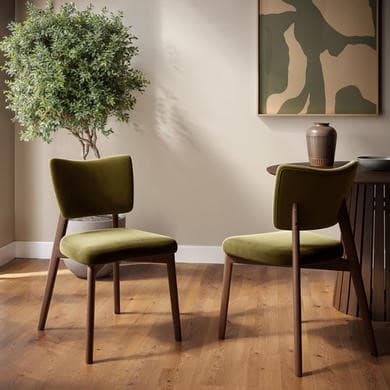 Olive Green and Walnut - Upholstered Dining Chairs - Greta