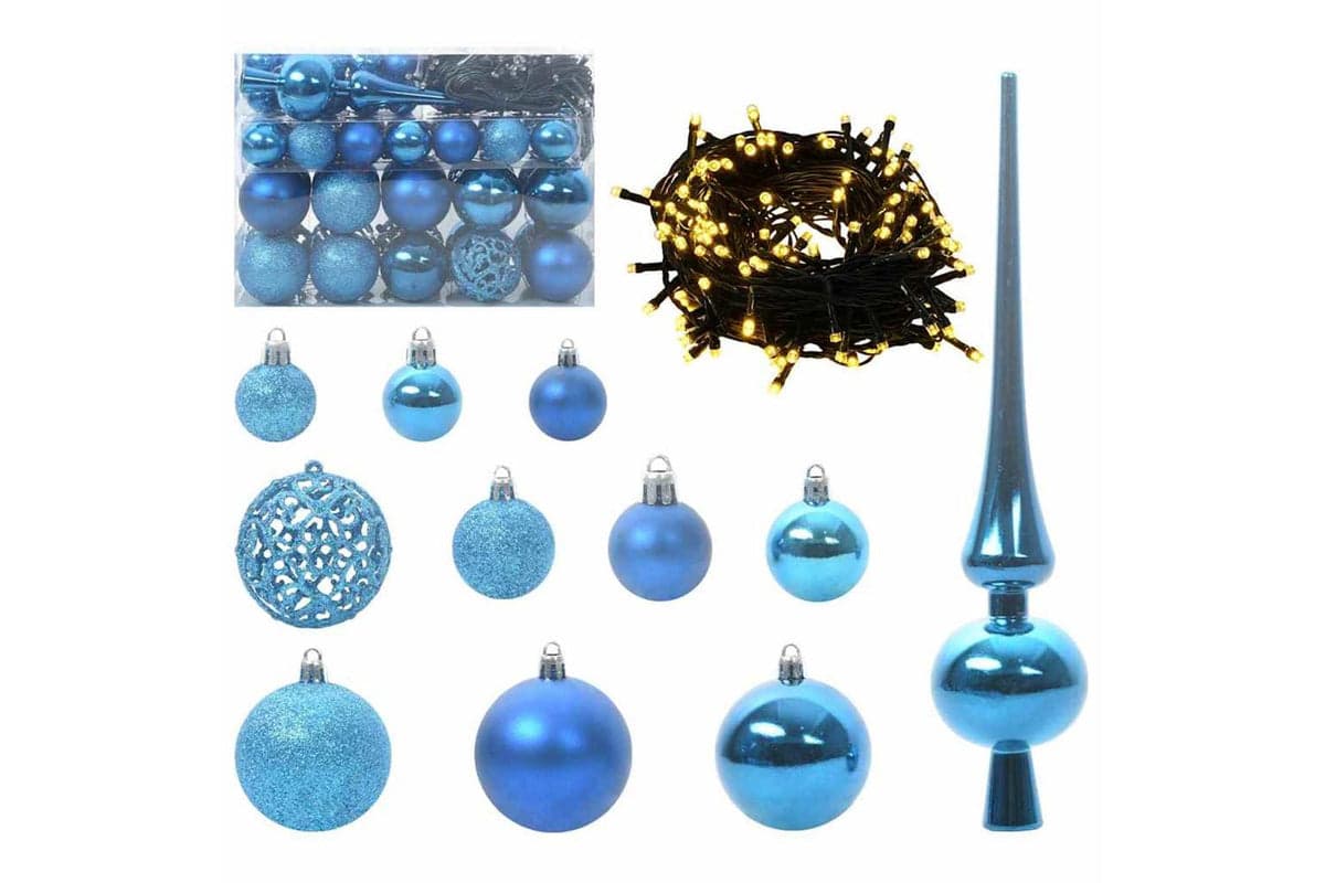 Vidaxl Christmas Bauble Set With 150 Leds 61 Pcs Blue Plastic