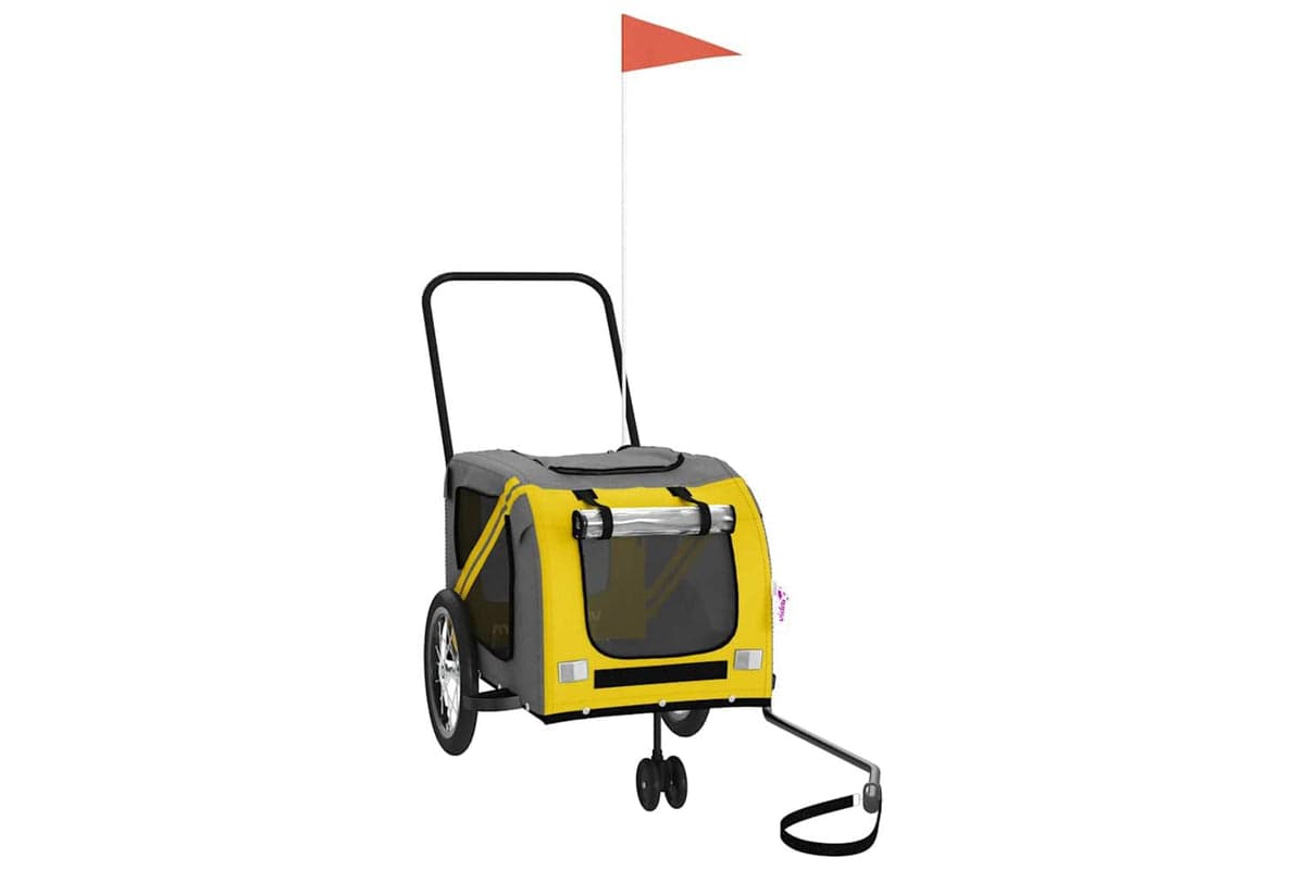 Vidaxl Pet Bike Trailer Yellow And Grey Oxford Fabric And Iron