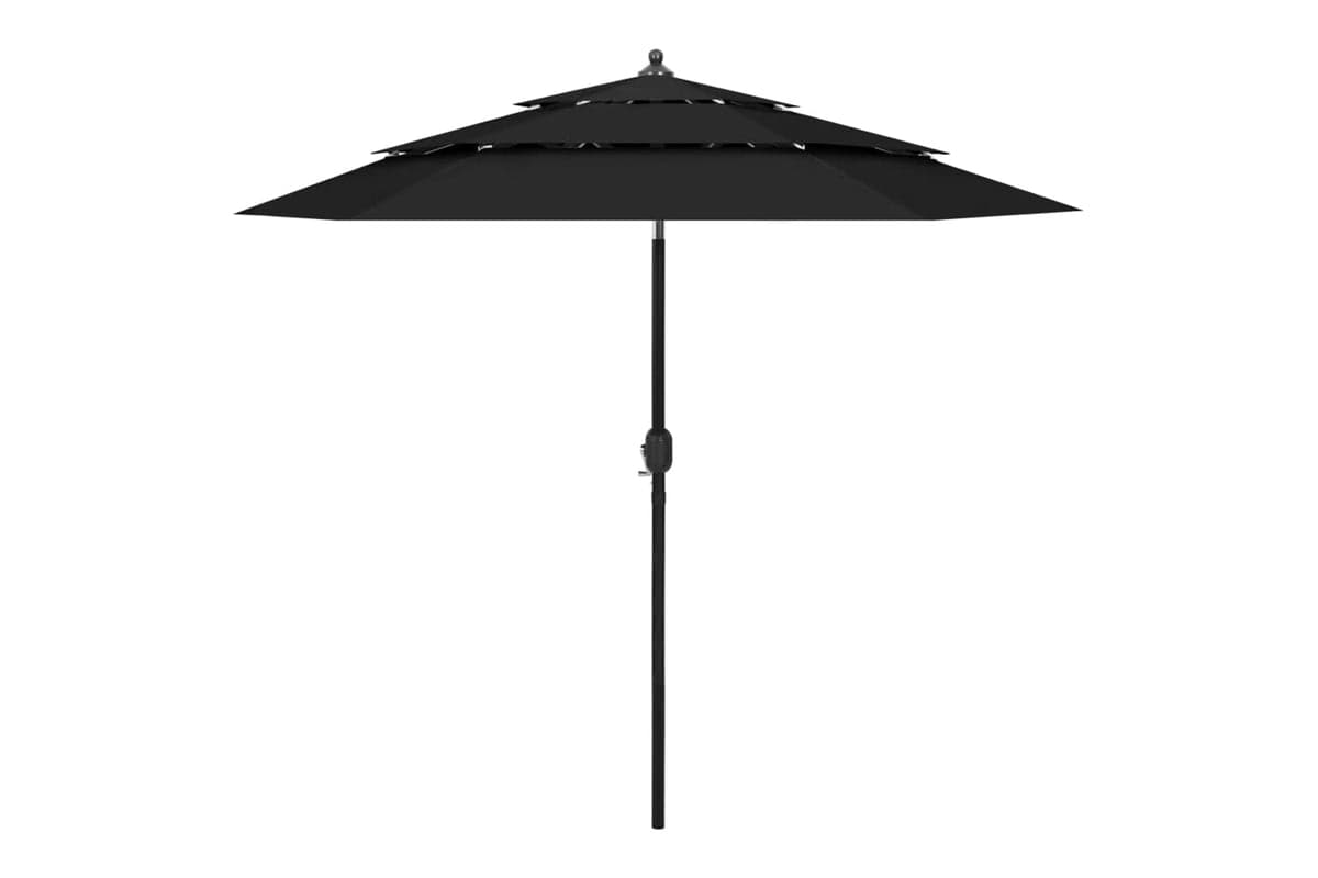 Vidaxl 313866 3-tier Parasol With Aluminium Pole Black 2.5 M