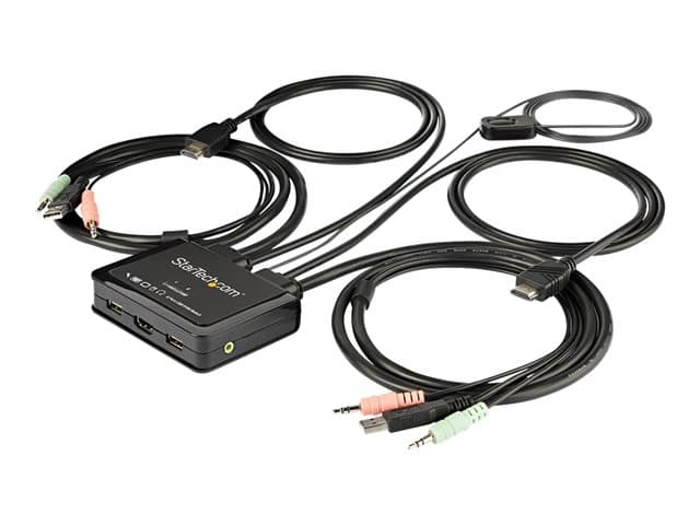 Startech 2 Port HDMI KVM Switch, 4K 60Hz, Compact Dual Port UHD/Ultra HD USB Desktop KVM Switch with Integrated 4ft Cables & Audio, Bus Powered & Remo