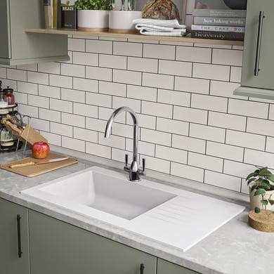 ONLY OPENED - Single Bowl White Composite Kitchen Sink with Reversible Drainer - Essence Amelia