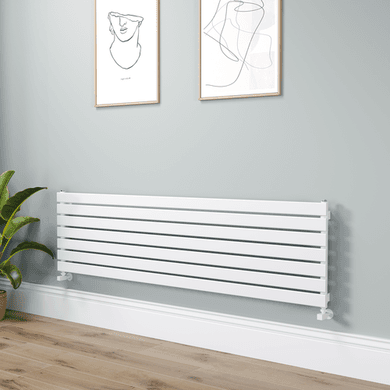 Riace Linea White Flat Designer Radiator 490x1800mm Single Panel 3317 BTU - Horizontal Bars