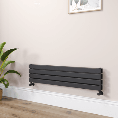 Riace Linea Midnight Black Flat Designer Radiator 280x1200mm Double Panel 1949 BTU - Horizontal Bars