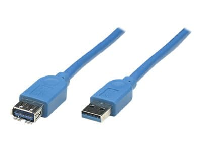 MANHATTAN - USB-A to USB-A Extension Cable, 2m, Male to Female, Blue, 5 Gbps (USB 3.2 Gen1 aka USB 3.0), SuperSpeed USB, Lifetime Warranty, Polybag - USB extension cable - USB Type A to USB Type A - 2 m