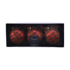 Glitter Check Round Tree Decoration, Set of Three