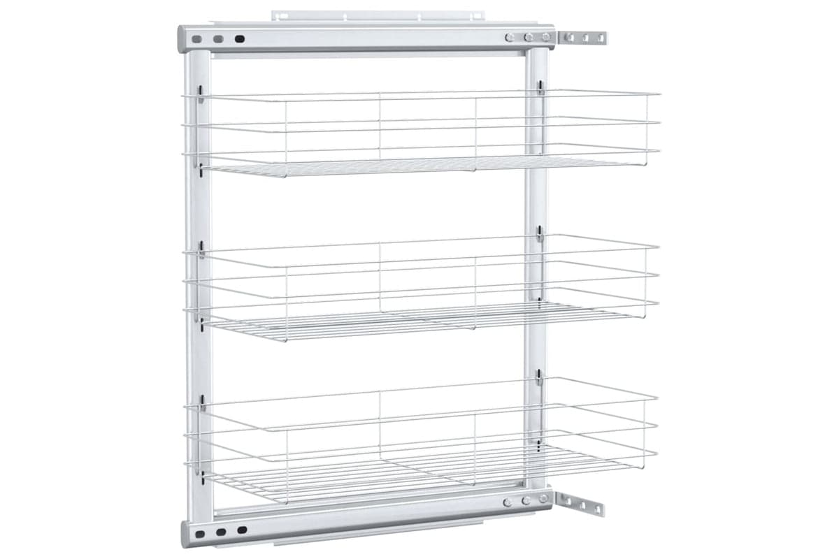 vidaXL 50969 3-tier Pull-out Kitchen Wire Basket Silver 47x25x56cm