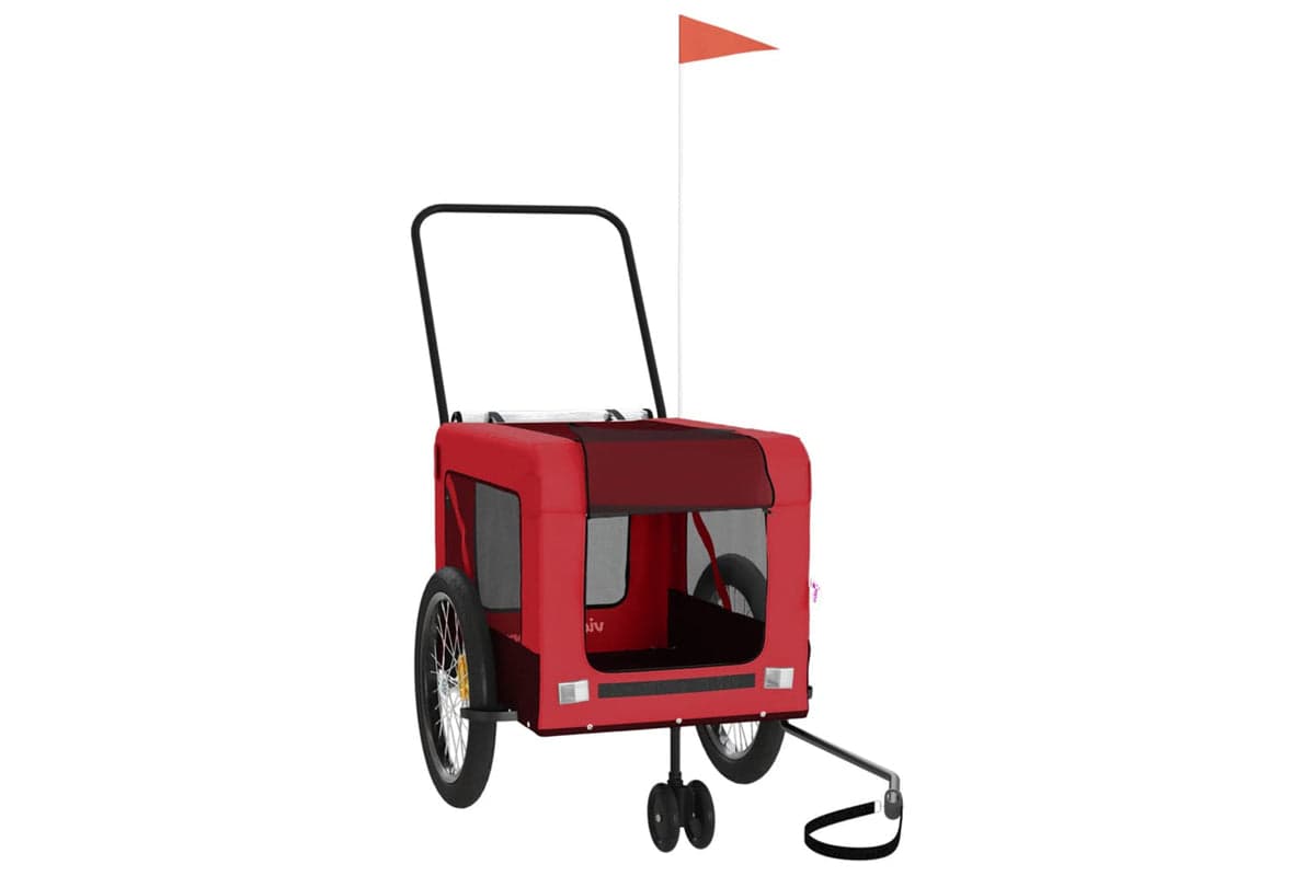Vidaxl 93943 Pet Bike Trailer Red And Black Oxford Fabric And Iron
