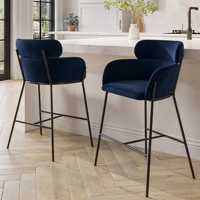 Isla Navy Velvet Curved Kitchen Stools