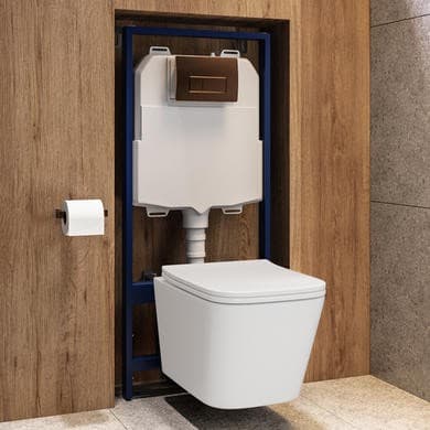 Wall Hung Toilet with Soft Close Toilet Seat, Brushed Bronze Flush Plate, 1168mm Frame & Cistern - Albi