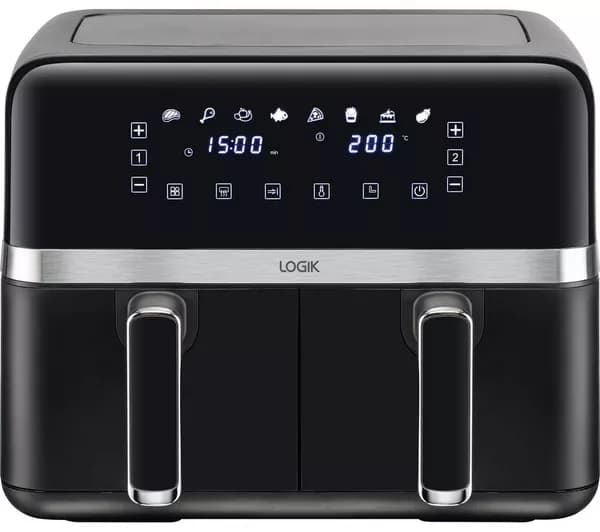 LOGIK L80AFB24 Dual Air Fryer – Black & Silver