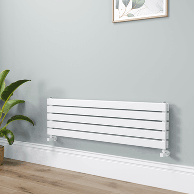 Riace Linea White Flat Designer Radiator 350x1200mm Double Panel 2437 BTU - Horizontal Bars