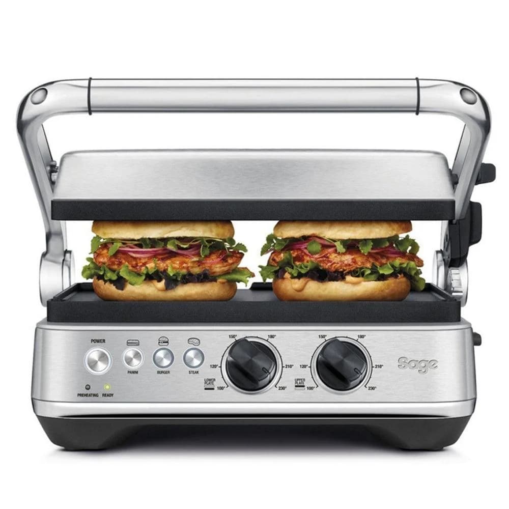 Sage 1800W Ceramic Non-Stick BBQ & Press Grill - Brushed Stainless Steel | SGR700BSS4GEU1