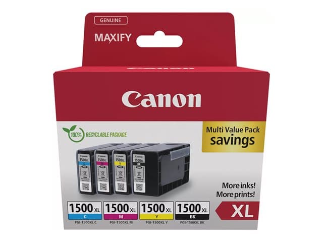 CANON - PGI-1500XL BK/C/M/Y Multipack - 4-pack - XL - black, yellow, cyan, magenta - original - ink tank