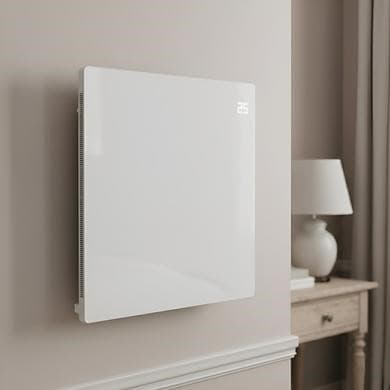 Refurbished Low Energy 350W Smart Infrared Designer Glass Panel Heater - IP44 Bathroom Safe Wall Mountable or Free Standing 600x600mm - White