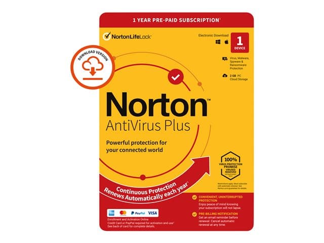 NortonLifeLock - Norton AntiVirus Plus - For   - subscription licence (1 year) - 1 device, 2 GB cloud storage space - Download - ESD - enroll - Win, Mac - United Kingdom