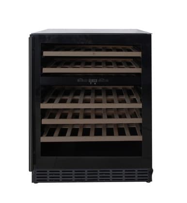 PowerPoint 46 Bottle Wine Cooler – 60cm | Dual Temperature Zone | Black Glass | P3946HDZ
