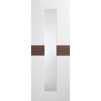 Internal White Painted Glazed Door with Clear Glass and Walnut Veneer Inlay - Pre-Finished - 1981 x 762 x 35mm - Asti - XL Joinery