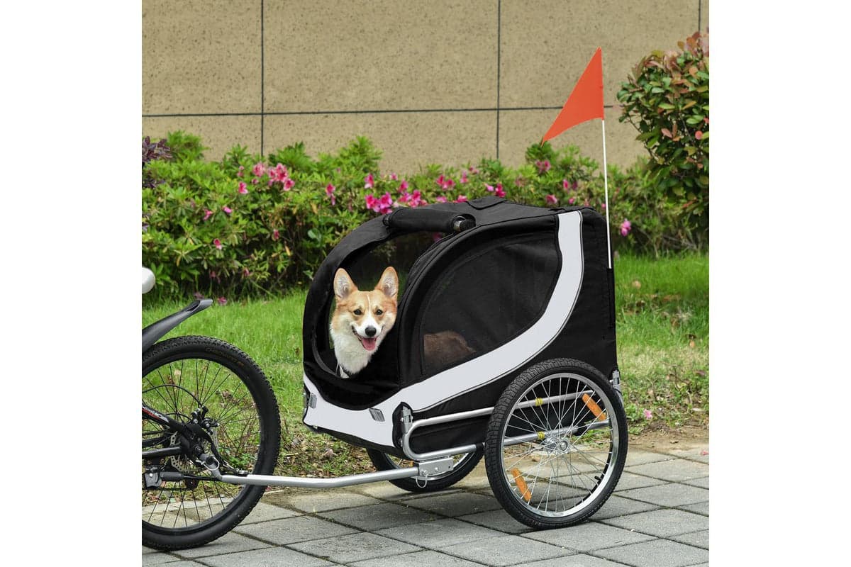 PawHut B4-0003-029 Folding Dog Bike Trailer Pet Bicycle | Black/White