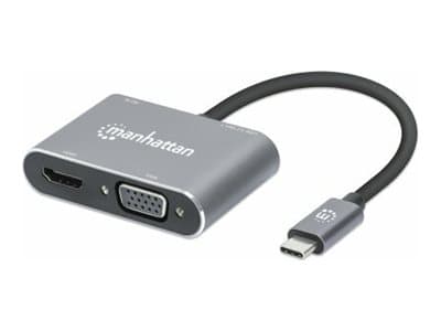 Manhattan USB-C Dock/Hub, Ports (x4):  HDMI, USB-A, USB-C and VGA, With Power Delivery (87W) to USB-C Port (Note add USB-C wall charger and USB-C cabl