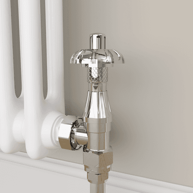Maesta Chrome Traditional TRV Angled Thermostatic Radiator Valves With Lockshield