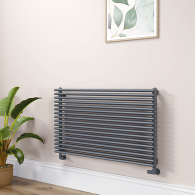 Ventura Linea Dark Grey Anthracite Oval Unique Designer Radiator 595x1000mm Single Panel 3072 BTU - Horizontal Bars
