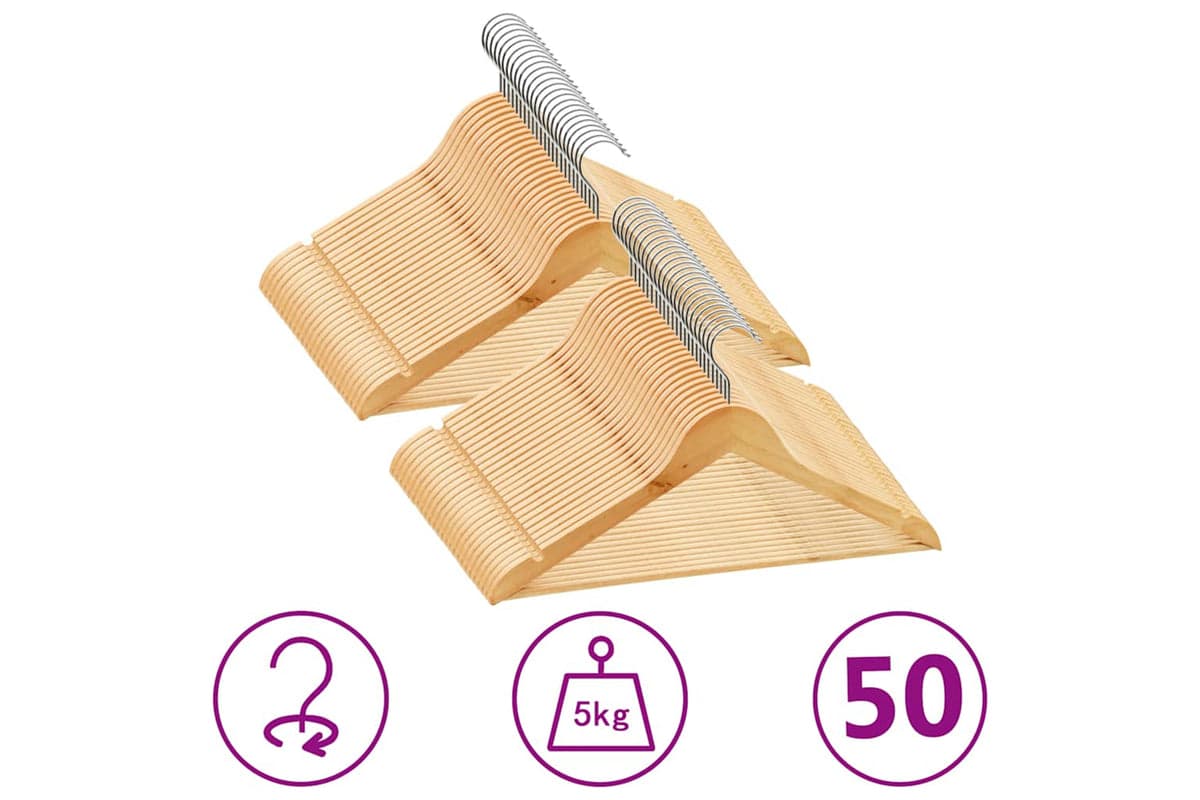 vidaXL 289912 50 Pcs Clothes Hanger Set Non-slip Hardwood