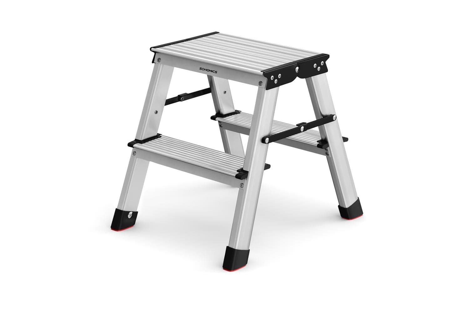 Songmics Aluminum Alloy Step Ladder | 2 Steps | Silver And Black