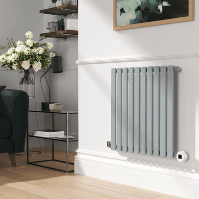 Salt & Pepper Horizontal Smart Electric Radiator with Wi-Fi Thermostat - 600W - H600xW590mm - Bathroom Safe