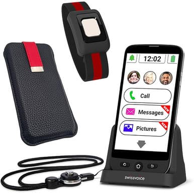Swissvoice S510-C ATL1427462 Smartphone for Seniors with Charging Dock, Emergency Bracelet & Slip Case