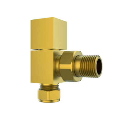 ALMOST PERFECT - Brushed Brass Square Straight Radiator Valves - For Pipework Which Comes From The Floor