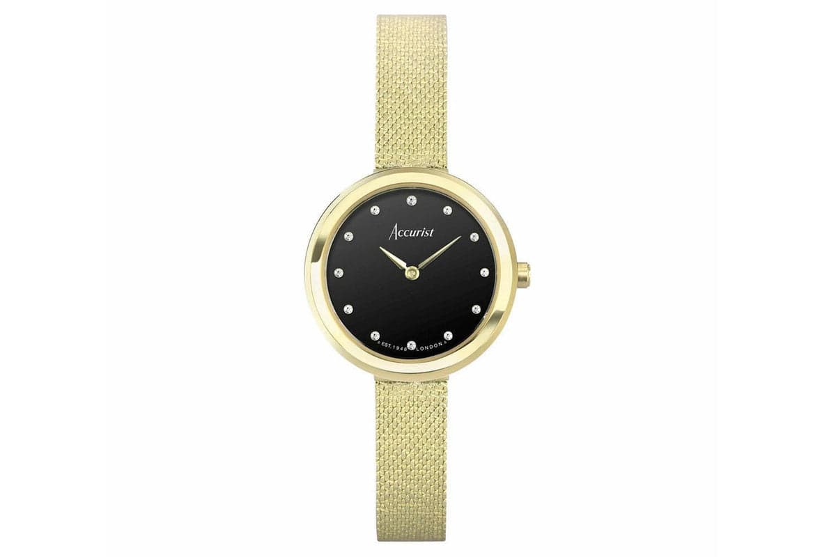 Accurist Jewellery Ladies Watch | Gold Case & Stainless Steel Bracelet With Black Onyx Dial | 28mm