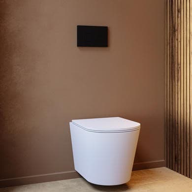 Matt White Wall Hung Rimless Toilet with Soft Close Seat, Black Mechanical Flush Plate, 1168mm Frame & Cistern – Verona
