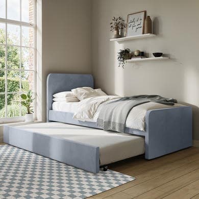 Blue - Velvet Single Guest Bed with Trundle - Layla
